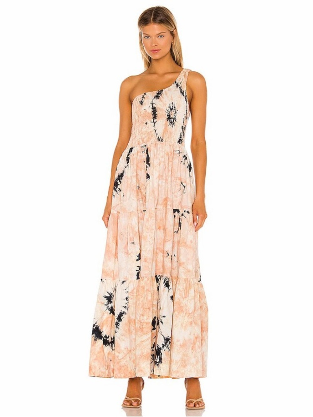 NWT Anthropologie‎ SWF Asymmetric Maxi Smock Tiered Cottagecore Dress Coastal L